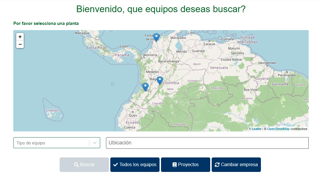 Mapa con las plantas del cliente en la plataforma GEINCOR